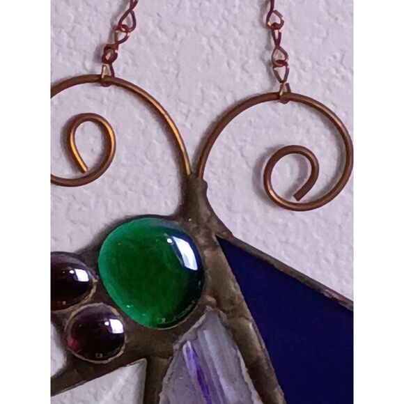 Caruso & Foschi Designs Signed Stained Glass, Natural Stone, Copper Suncatcher - Picture 10 of 16